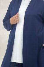 Büyük Beden Modal Uzun Ceket - Lacivert - 63022 - Görsel 2