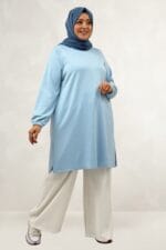 Büyük Beden Basic Modal Tunik - Bebe Mavi - 68080 - Görsel 3
