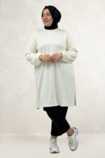 68080 Büyük Beden Basic Modal Tunik - Ekru