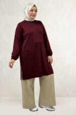 Büyük Beden Basic Modal Tunik - Bordo - 68080 - Görsel 3
