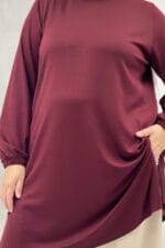 Büyük Beden Basic Modal Tunik - Bordo - 68080 - Görsel 2