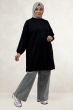 68080 Büyük Beden Basic Modal Tunik - Siyah