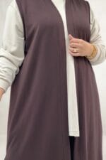 Büyük Beden Giy-Çık Modal Yelek - Kahve - 64003 - Görsel 2