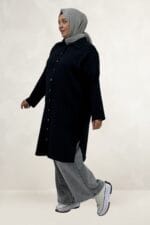 Büyük Beden Düğmeli Düşük Kol Tunik - Siyah - 68074 - Görsel 3