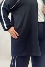 Büyük Beden Kıstırma Biyeli Modal Pantolonlu Takım - Siyah - 67073 - Görsel 2