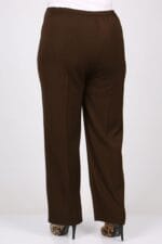 Büyük Beden Beli Düğmeli En Boy Likra Pantolon - Kahve - 29021 - Görsel 5