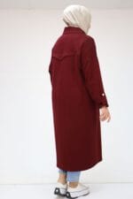 Büyük Beden Dik Yaka Önü Çıtçıtlı Osyho Kap - Bordo - 43052 - Görsel 5