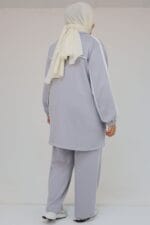 Büyük Beden Kıstırma Biyeli Pantolonlu Modal Takım - Gri - 47082 - Görsel 2