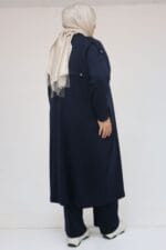 Büyük Beden Omzu Apoletli Çıtçıt Detaylı Modal Takım - Lacivert - 57035 - Görsel 5