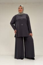 Büyük Beden Yanı Yırtmaçlı Sandy Pantolonlu Takım - Antrasit - 67030 - Görsel 2