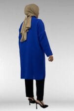 Büyük Beden Aksesuar Detaylı Keten Tunik - Saks - 68037 - Görsel 5