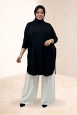 38111 Büyük Beden Basic Penye Tunik - Siyah