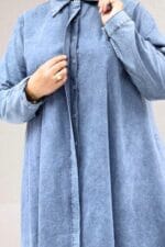 Büyük Beden Mevlana Kesim Tensel Kot Gömlek - Kar Yıkama Buz Mavi - 68023 - Görsel 7