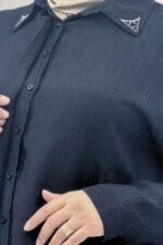 Büyük Beden Yakası Aksesuar Detaylı Double Tensel Tunik - Siyah - 68088 - Görsel 6