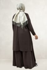 Büyük Beden Eteği Oval Kesim Modal Tunik - Kahve - 68086 - Görsel 5