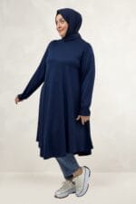 Büyük Beden Modal Mevlana Tunik - Lacivert - 68090 - Görsel 3