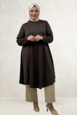 68090 Büyük Beden Modal Mevlana Tunik - Kahve