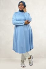 68090 Büyük Beden Modal Mevlana Tunik - Bebe Mavi