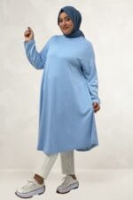 Büyük Beden Modal Mevlana Tunik - Bebe Mavi - 68090 - Görsel 3