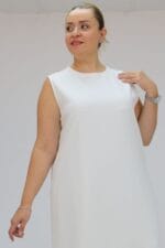 Büyük Beden Modal Kolsuz Elbise - Ekru - 42050 - Görsel 2