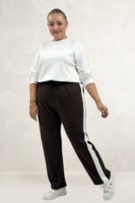 Büyük Beden Yanları Şeritli Modal Pantolon - Kahve - 69025 - Görsel 4