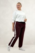 Büyük Beden Yanları Şeritli Modal Pantolon - Bordo - 69025 - Görsel 4