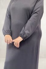Büyük Beden Kolu Lastikli Modal Elbise - Antrasit - 62020 - Görsel 2