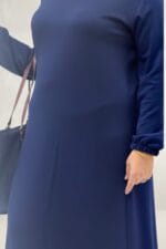 Büyük Beden Kolu Lastikli Modal Elbise - Lacivert - 62020 - Görsel 2