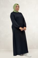 Büyük Beden Kolu Lastikli Modal Elbise - Siyah - 62020 - Görsel 4