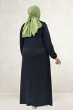 Büyük Beden Kolu Lastikli Modal Elbise - Siyah - 62020 - Görsel 5