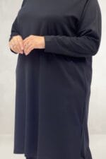 Büyük Beden Yanı Yırtmaçlı Modal Tunik - Siyah - 68096 - Görsel 2