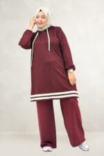 Büyük Beden Şerit Detaylı Modal Tunik - Bordo - 68098 - Görsel 5