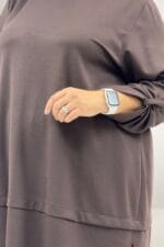 Büyük Bedenerkek Yaka Eteği Parçalı Modal Pantolonlu Takım - Kahve - 67074 - Görsel 7