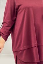 Büyük Bedenerkek Yaka Eteği Parçalı Modal Pantolonlu Takım - Bordo - 67074 - Görsel 2
