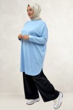 68091 Büyük Beden Basic Modal Tunik - Bebe Mavi