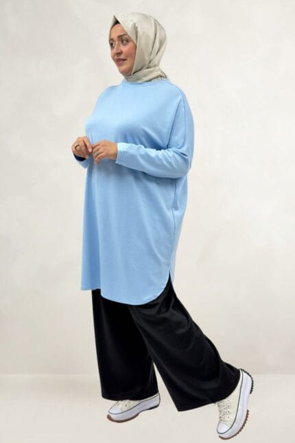 68091 Büyük Beden Basic Modal Tunik - Bebe Mavi