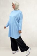 Büyük Beden Basic Modal Tunik - Bebe Mavi - 68091 - Görsel 3