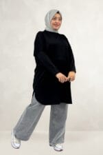 68091 Büyük Beden Basic Modal Tunik - Siyah
