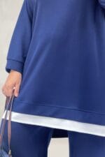 Büyük Beden Garni Detaylı Modal Pantolonlu Takım - Lacivert - 67070 - Görsel 2