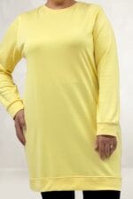 Büyük Beden Kendi Kumaşından Ribanalı Modal Tunik - Sarı - 68052 - Görsel 2