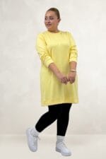 Büyük Beden Kendi Kumaşından Ribanalı Modal Tunik - Sarı - 68052 - Görsel 5