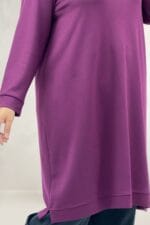 Büyük Beden Kendi Kumaşında Ribanalı Modal Tunik - Mürdüm - 68102 - Görsel 3