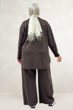 Büyük Beden Eteği Oval Kesim Modal Pantolonlu Takım - Kahve - 67082 - Görsel 5