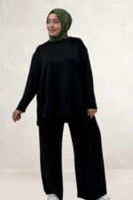 Büyük Beden Eteği Oval Kesim Modal Pantolonlu Takım - Siyah - 67082 - Görsel 3