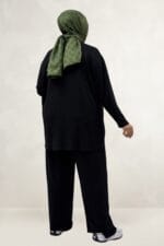 Büyük Beden Eteği Oval Kesim Modal Pantolonlu Takım - Siyah - 67082 - Görsel 5