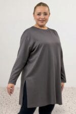 Büyük Beden Yanları Yırtmaçlı Modal Tunik - Antrasit - 68103 - Görsel 2