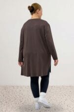 Büyük Beden Yanları Yırtmaçlı Modal Tunik - Kahve - 68103 - Görsel 4