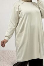 Büyük Beden Yanları Cepli Modal Tunik - Krem - 68105 - Görsel 2