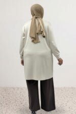 Büyük Beden Yanları Cepli Modal Tunik - Krem - 68105 - Görsel 4