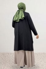 Büyük Beden Eteği Oval Kesim Modal Tunik - Siyah - 68086 - Görsel 5